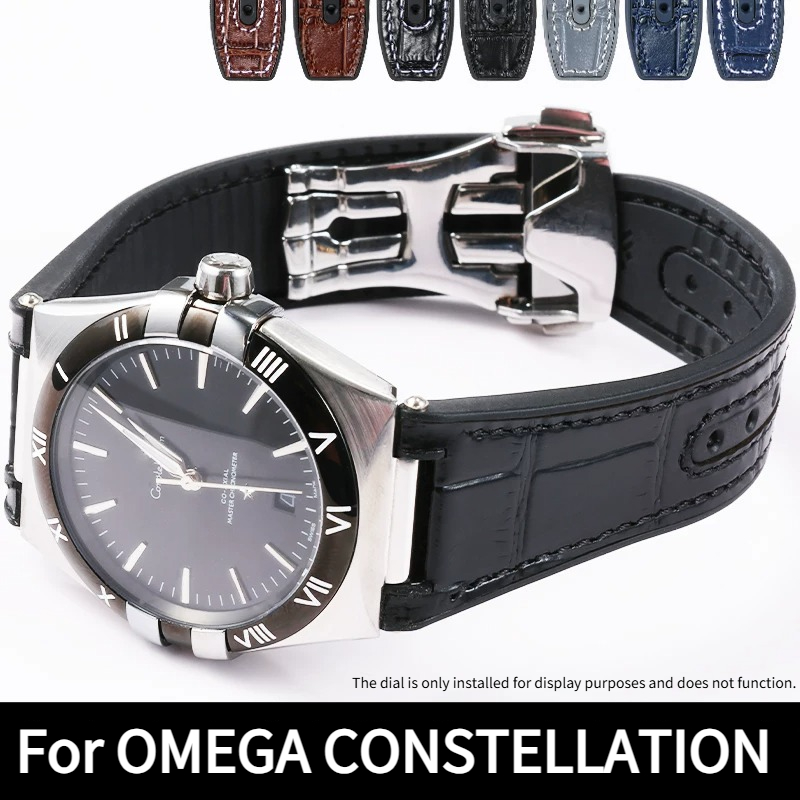 Omega Watch Constellation - حزام ساعة من الجلد الطبيعي بنمط