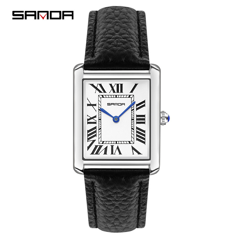 Leather Watch Band Men - Sanda مستطيلة ساعات المعصم للرجال والنساء