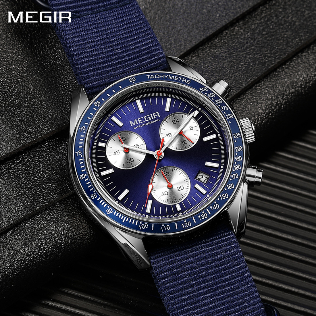 Canvas Strap Watch - MEGIR كرونوغراف قماش حزام الرجال الرياضة