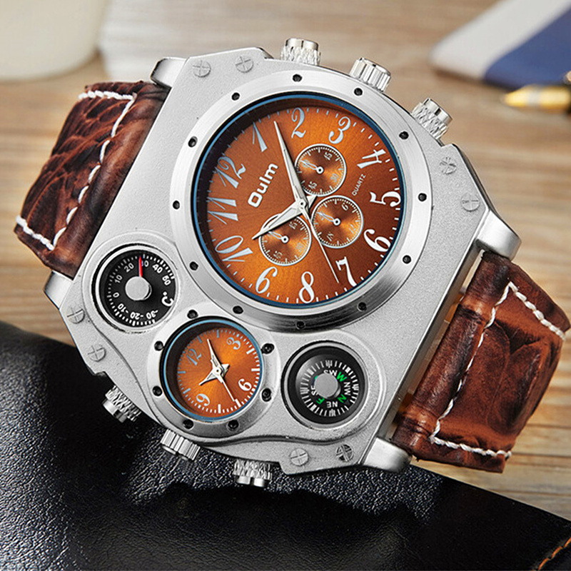 Leather Watch Band Men - نموذج جديد OULM ساعة رجالية كوارتز