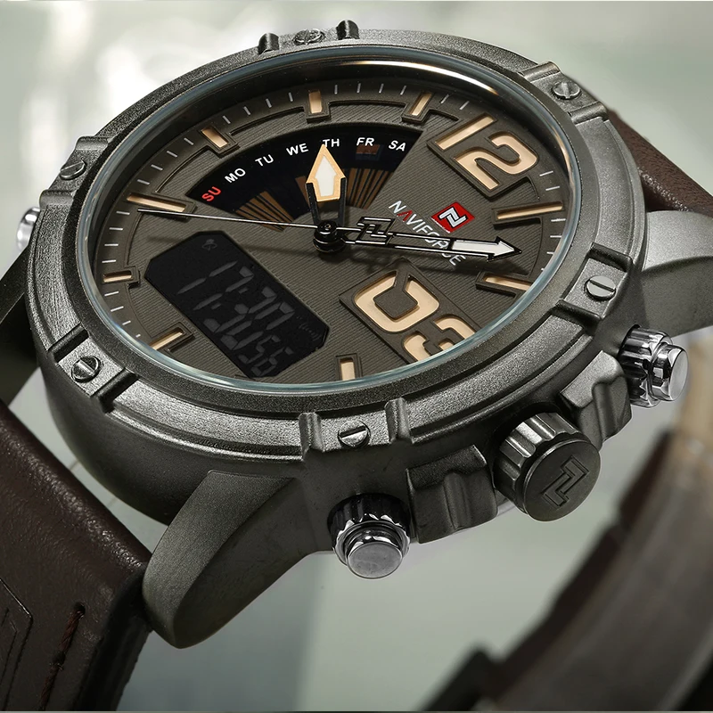 NAVIFORCE العلامة التجارية الأ - مراجعة Leather Watch Band Men وسعره