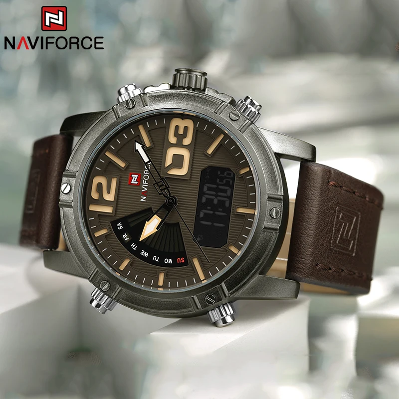 NAVIFORCE العلامة التجارية الأ - مراجعة Leather Watch Band Men وسعره